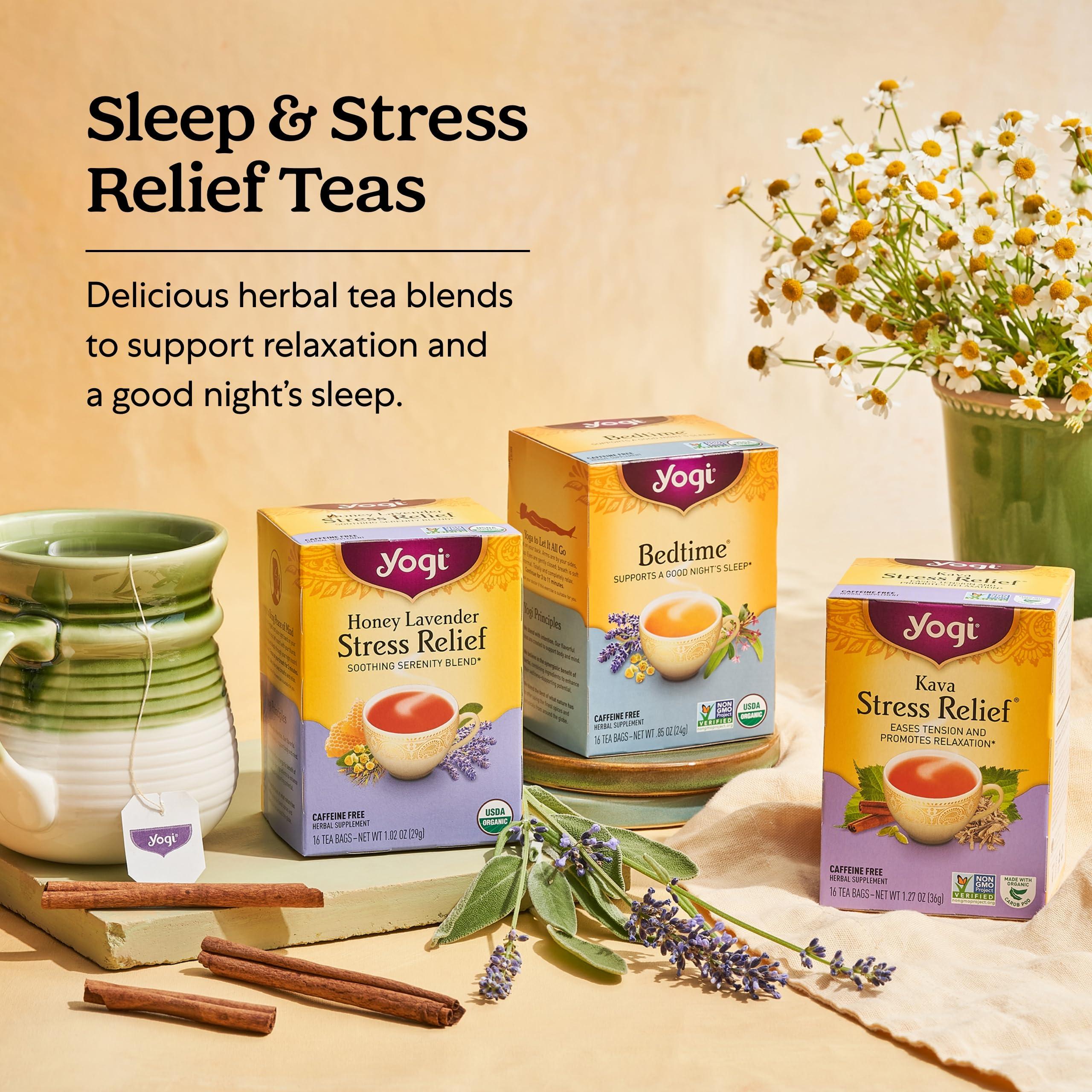 Yogi Yogi Tea Relaxation & Stress Relief Tea Variety Pack - 16 Tea Bags per Pack (3 Packs) - Relaxing Tea Sampler - Includes Honey Lavender Stress Relief Tea, Bedtime Tea & Comforting Chamomile Tea