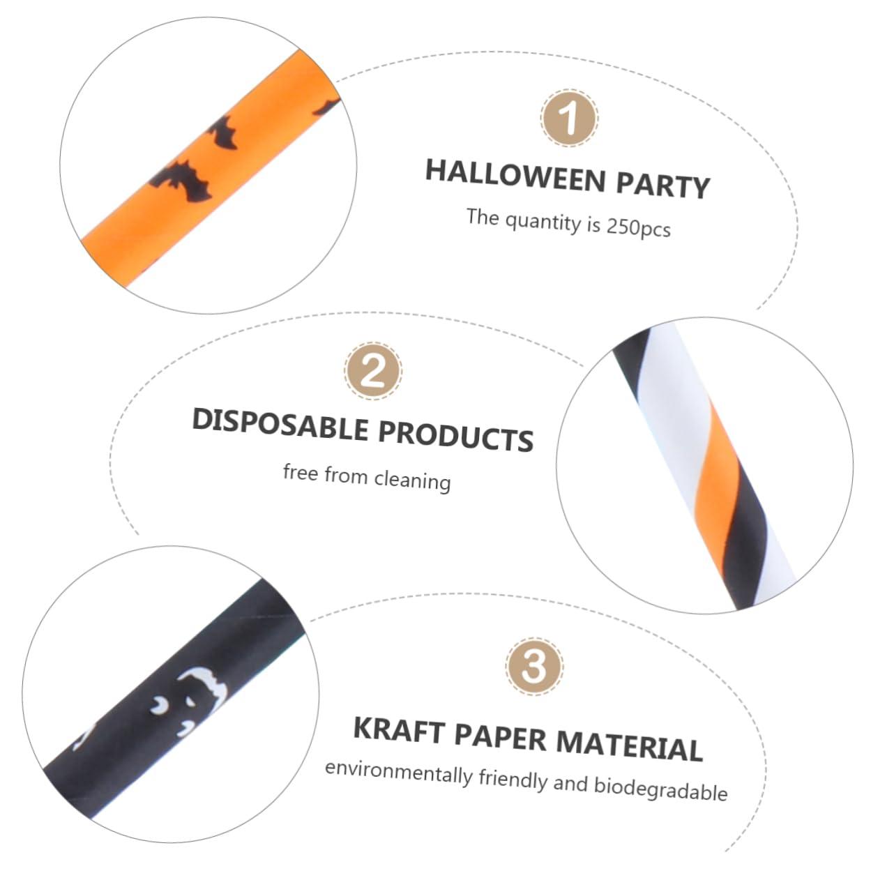 Beavorty Beavorty 250Pcs Halloween Spooky Straw Inserts Kraft Paper Drinking Straws for Celebrations
