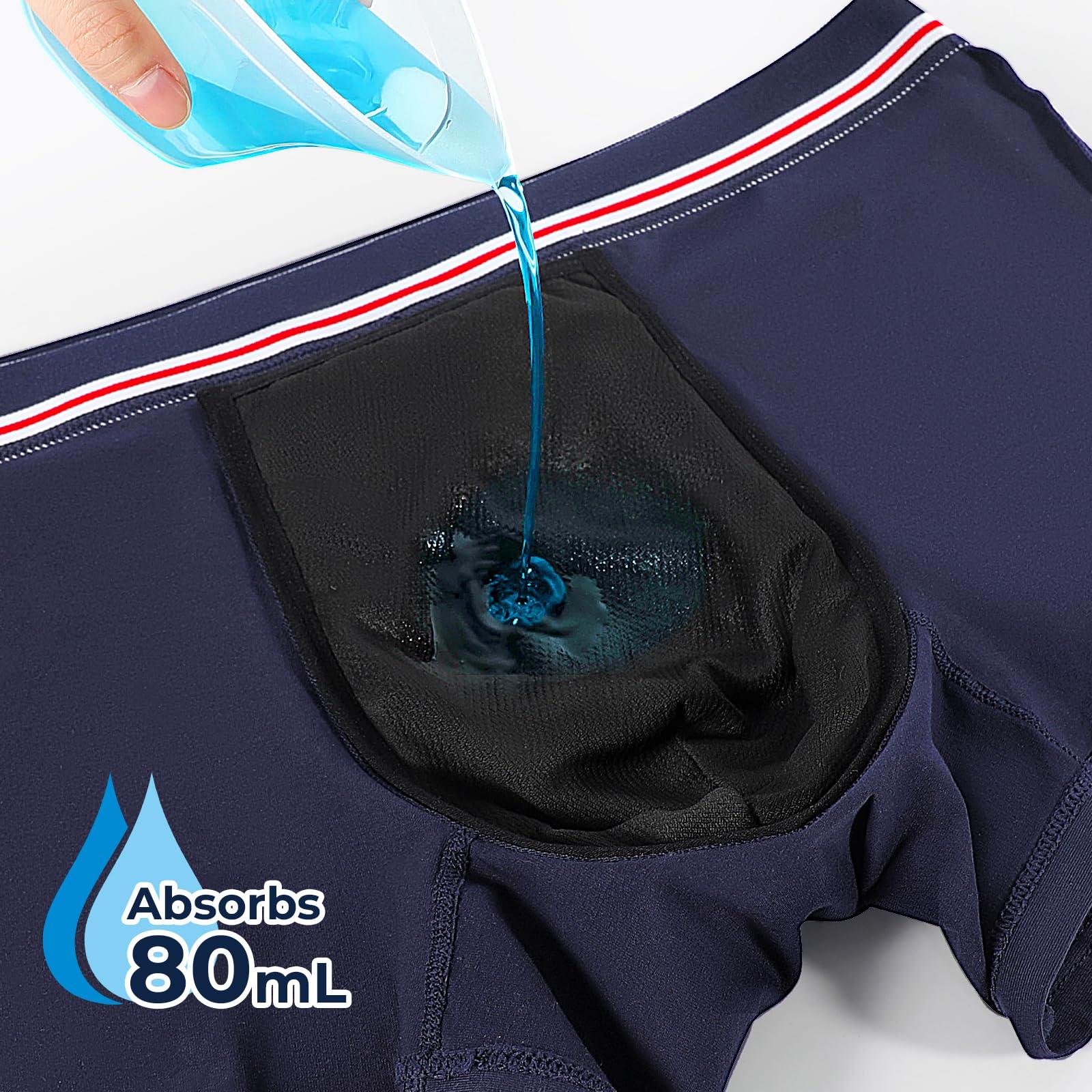 CARER Healthcare Incontinence Pregnancy CARER Washable Incontinence Underwear for Men, Front Absorbent Urine 80ml, 2 Pack, Large, Blue/Gray, Reusable, Waterproof