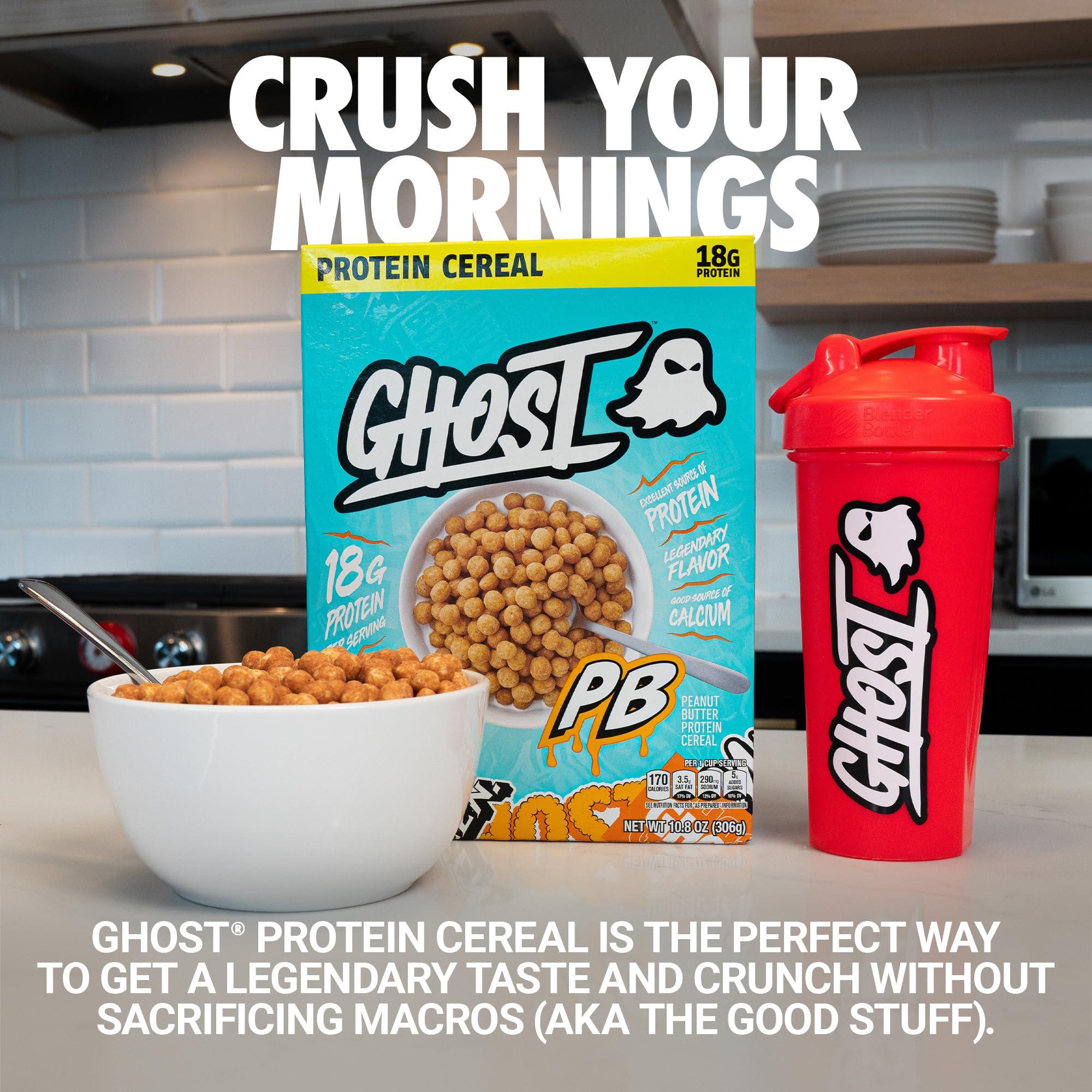 GHOST GHOST Protein Cereal, Peanut Butter Flavor (3-Pack) - Crunchy Peanut Butter Cereal Puffs - 18G Protein, Good Source of Calcium - Breakfast Cereal & Snack - 10.8oz Box