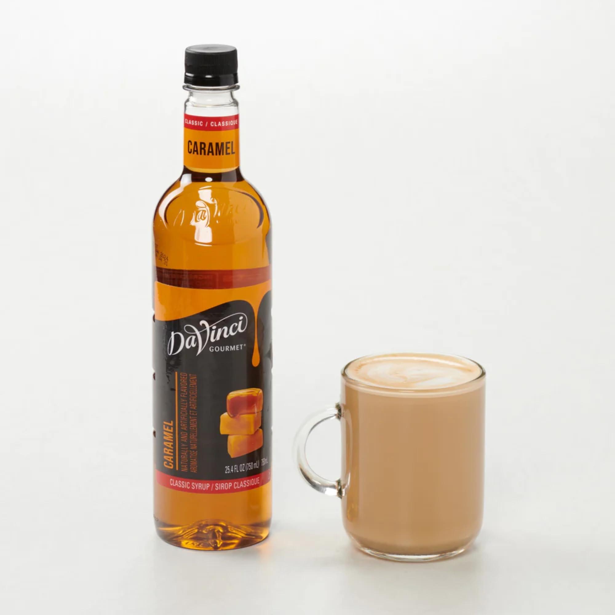 By The Cup DaVinci Gourmet Classic Caramel Syrup, 750 ml (25.4 fl oz) Plastic Bottle (Pack of 2) with 2 By The Cup Pumps