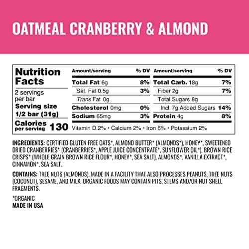 Kate's Kate’s Real Food Organic Energy Bars, Non-GMO, All-Natural Ingredients, Gluten-Free and Soy-Free Healthy Snack with Natural Flavors, Oatmeal Cranberry & Almond (Pack of 12)