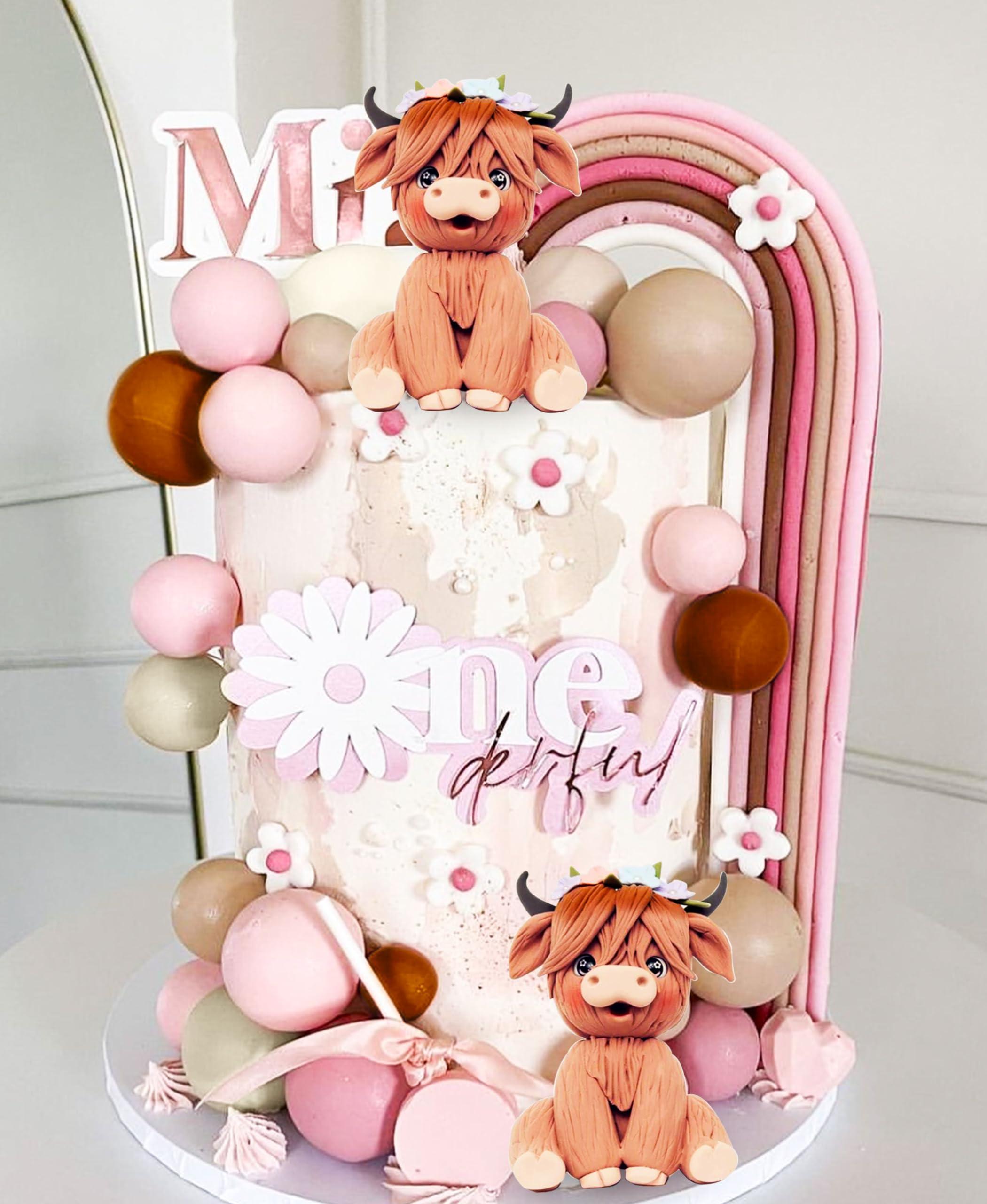 JeVenis JeVenis Girls Highland Cow Cake Decorations Cake Topper Highland Cow Party Favors For Highland Cow Baby Shower Party Birthday Party Supplies