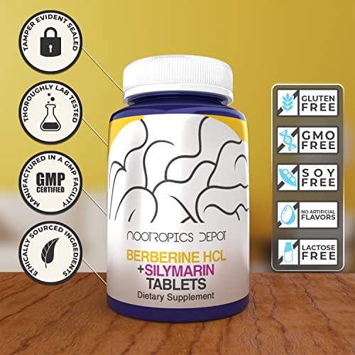 Nootropics Depot Nootropics Depot Berberine HCL + Silymarin Tablets | 500mg + 90mg | 180 Count | Supports Cellular Function, Metabolic Function, and Balanced Inflammation Levels