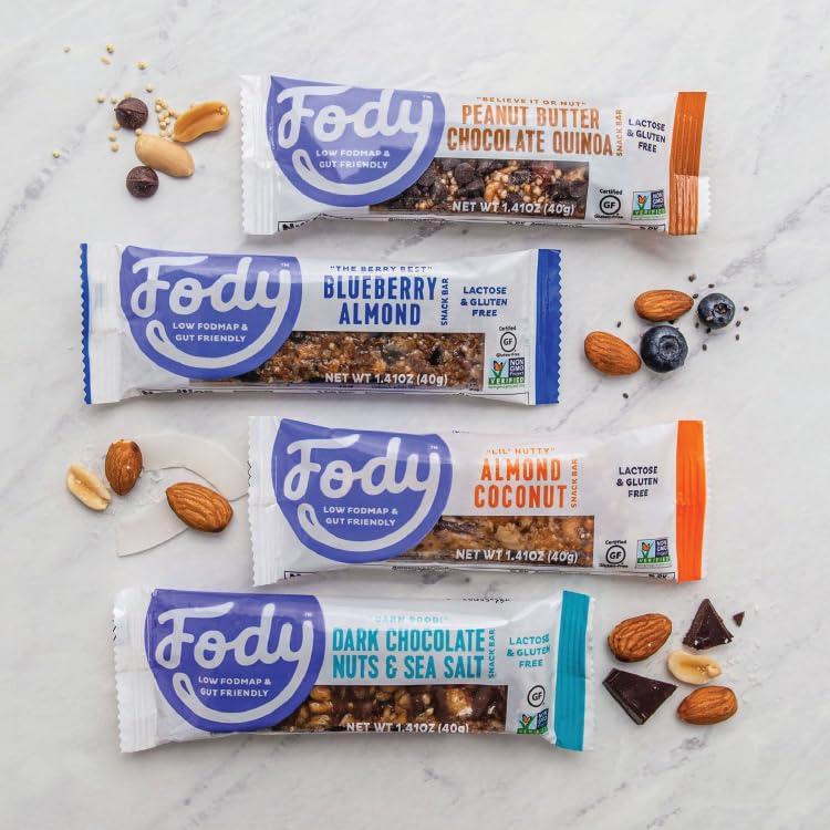 Fody Fody Foods Vegan Protein Nut Bars, Dark Chocolate Nuts and Sea Salt Flavor, 6g Protein per Bar, Low Fodmap Certified, Sensitive Recipe, Gut & IBS Friendly, 6 Count