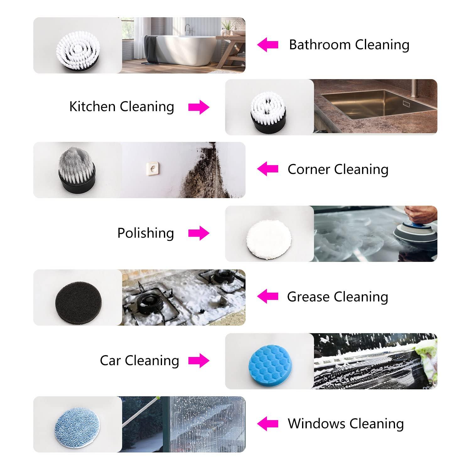 FARI Electric Spin Scrubber, FARI Cordless Cleaning Brush with 7 Replaceable Brush Heads, Tub and Floor Tile 360 Power Scrubber Mop with Adjustable Handle for Bathroom Kitchen Car (White)