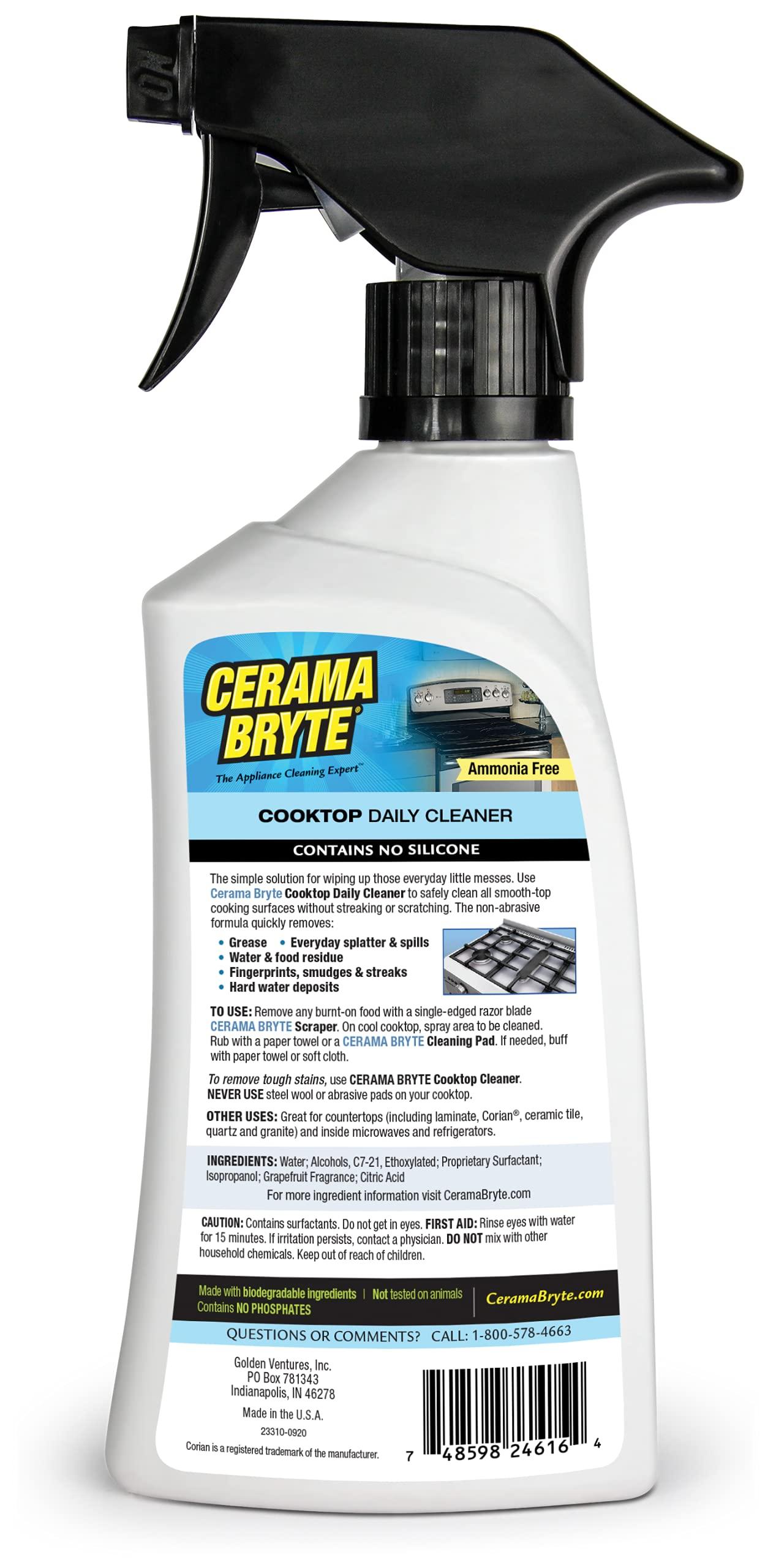 Cerama Bryte Cerama Bryte Daily Spray Cooktop and Stove Top Cleaner for Glass & Pads Combo Kit - Ceramic Surfaces, 16 Fluid Ounces, 4 Piece Set