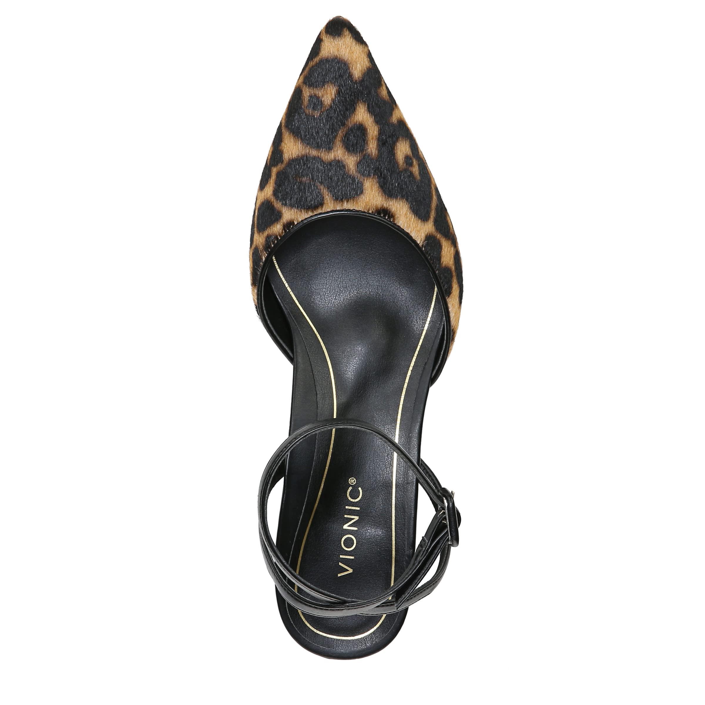 Vionic Vionic Women\'s Primrose Jacynda Strappy Kitten Heel- Supportive Ladies Dress Ankle-Strap Heels That Include Three-Zone Comfort with Orthotic Insole Arch Support, Tan Leopard 6.5 Medium