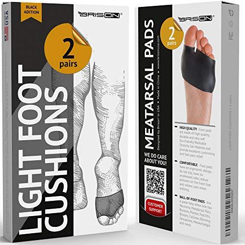 BRISON Metatarsal Pads Ball of Foot Cushions - Soft Gel Forefoot Sleeves Mortons Neuroma Callus Metatarsalgia Feet Pain Relief Bunion Forefoot Cushioning Relief Women Men - 2 Pairs - Black