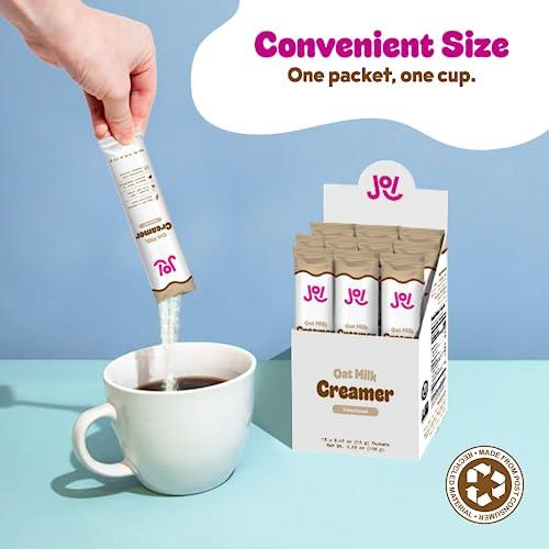 JOI Oat Milk Coffee Creamer, Sweetened 10ct Carton by JOI - Superfood, Vegan, Dairy Free, Plant Based, Kosher, Shelf-Stable, Barista, Fortified with Calcium. Use in Coffee or Protein Shakes. Single Serve.
