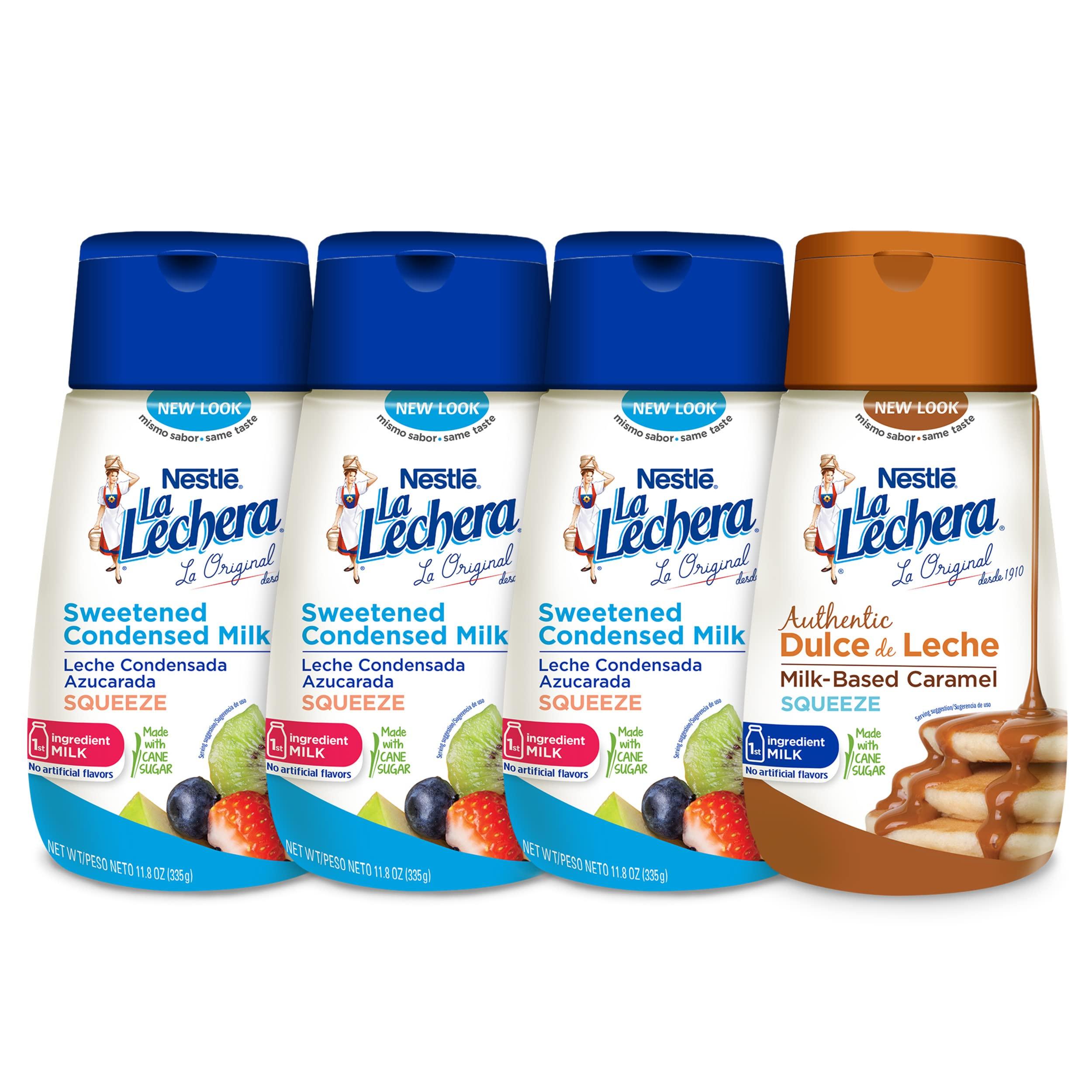 Nestle Nestle La Lechera Squeeze Variety Pack, Sweetened Condensed Milk (3) and Dulce de Leche Milk-Based Caramel (1), 4 Squeeze Bottles