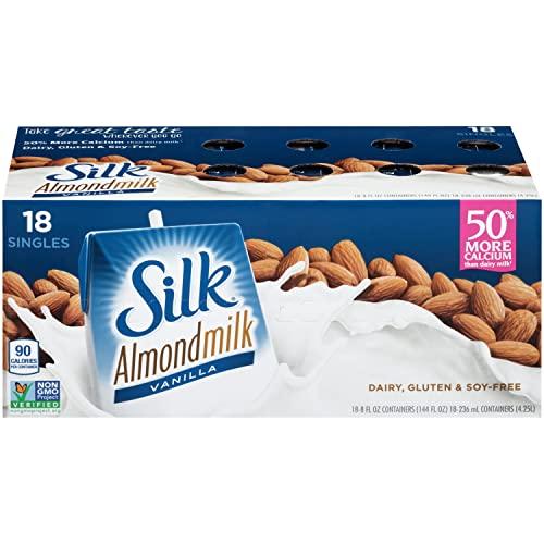 Silk Silk Shelf-Stable Almond Milk Singles, Vanilla, Dairy-Free, Vegan, Non-GMO Project Verified, 8 Oz, 6 Pack (Pack of 18)