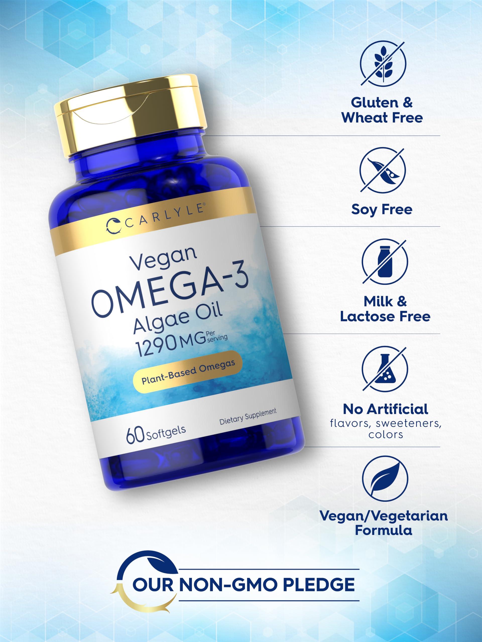 Carlyle Carlyle Vegan Omega 3 Supplement | 1290 mg | 60 Softgels | Plant Based | Non-GMO & Gluten Free | from Algae Oil