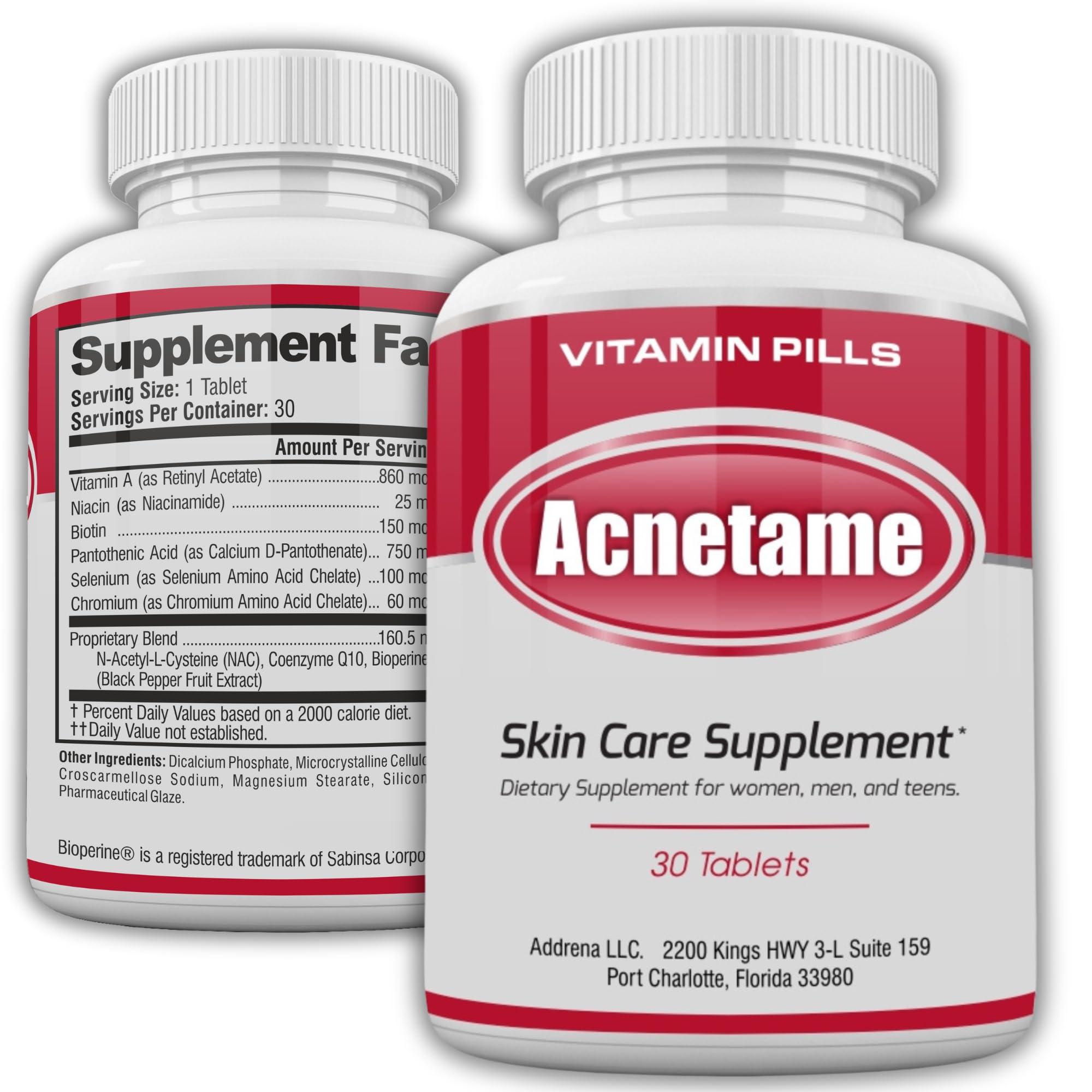 Acnetame Acnetame Acne Pills 30 Day- Supplements for Acne Vitamin Treatment- Tablets to Clear Oily Skin for Women, Men, Teens, and Adults