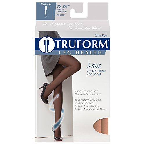 Truform Truform Sheer Compression Pantyhose, 15-20 mmHg, Women's Shaping Tights, 20 Denier, Nude, Queen