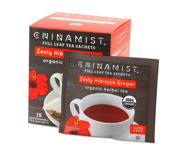 Farmer Brothers China Mist Zesty Hibiscus Ginger Organic Herbal Tea, 15 tea satchets