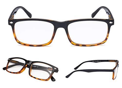 LUR READING GLASSES 5 pairs Men's Fashion Readers Include Reading Sunglasses (Black Amber, 0.50)