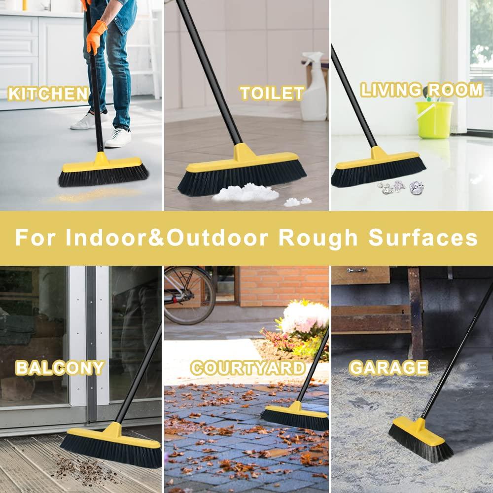LandHope Push Broom with Long Handle, Floor Brush 47.6 inch Soft Bristle Broom 12.2" Wide for Cleaning Bathroom Kitchen Patio Garage Deck Tile