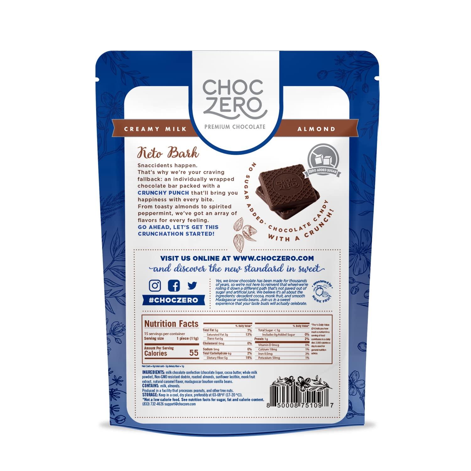 ChocZero ChocZero Milk Chocolate with Almonds Keto Bark, 6 Ounce (Pack of 1)