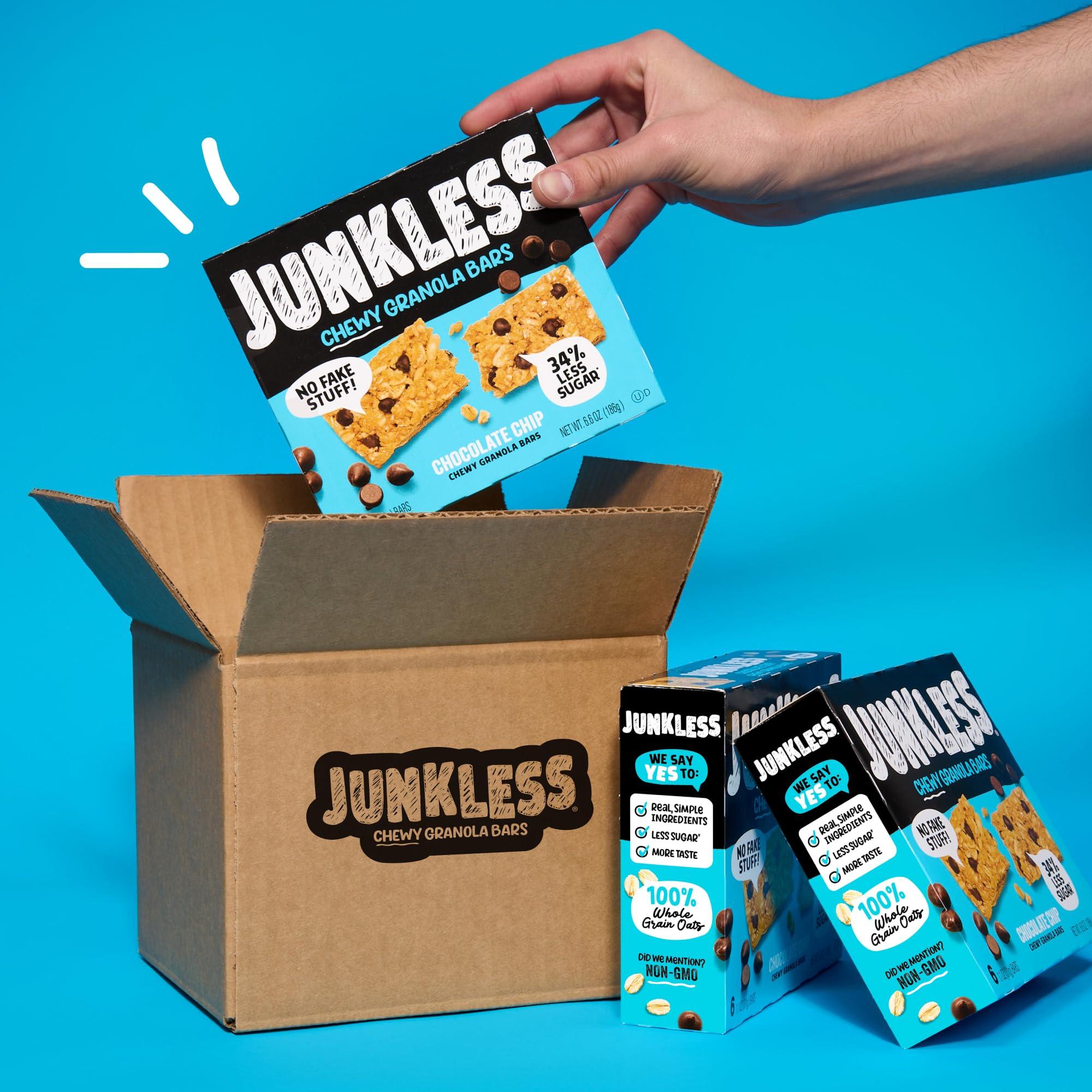 Junkless Junkless Chocolate Chip Chewy Granola Bars - Less Sugar, Great Tasting, Wholesome Snacks - Bulk Granola Bars - 1.1 oz. Bars, 24 Pack
