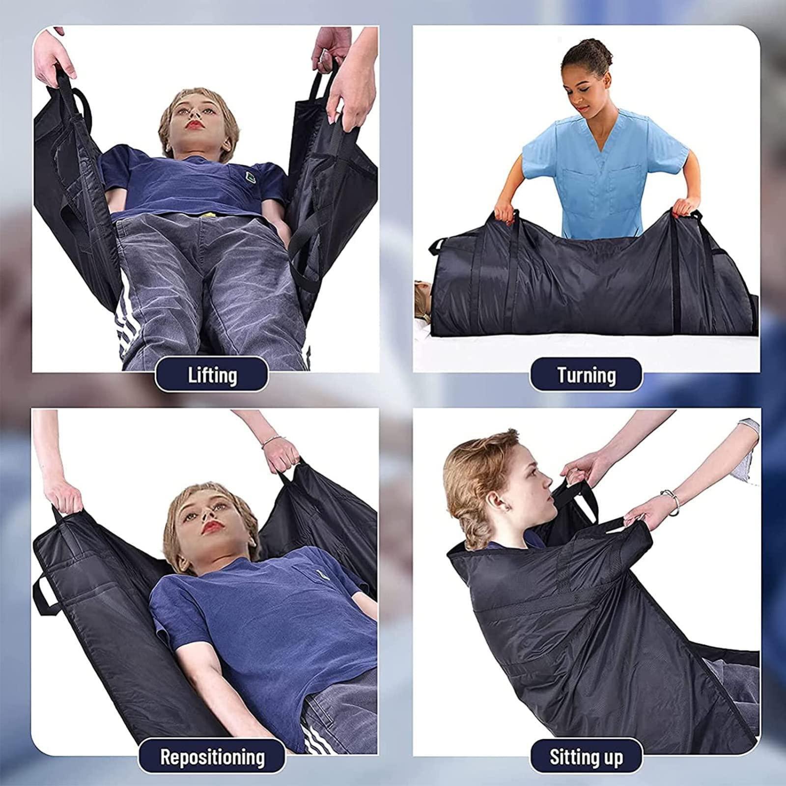 DINGFAN Transfer Blanket with Reinforced Handles,Multifunctional Bed Care Belt Turn Over Positioning Bed Pad, Reusable, Washable,for Patient/Elderly Lifting, Turning, Sliding, Moving
