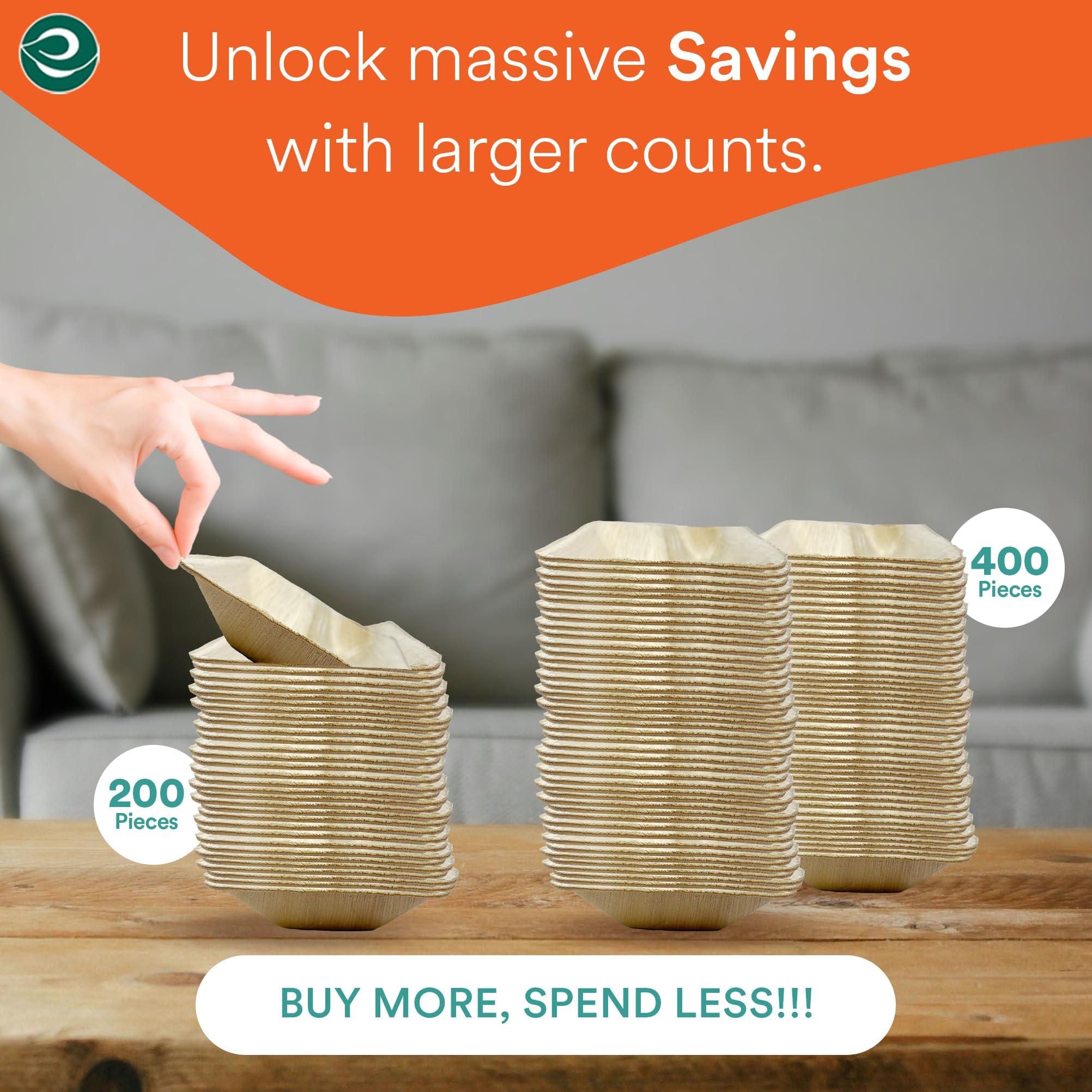 ECO SOUL ECO SOUL 100% Compostable Mini Palm Leaf Bowls 4 Inch 5 Oz Disposable Square Bamboo Bowls [50-Pack] Dessert Bowls Bamboo Style I Heavy Duty Eco-Friendly Sturdy Palm Bowl I Biodegradable Eco Bowls