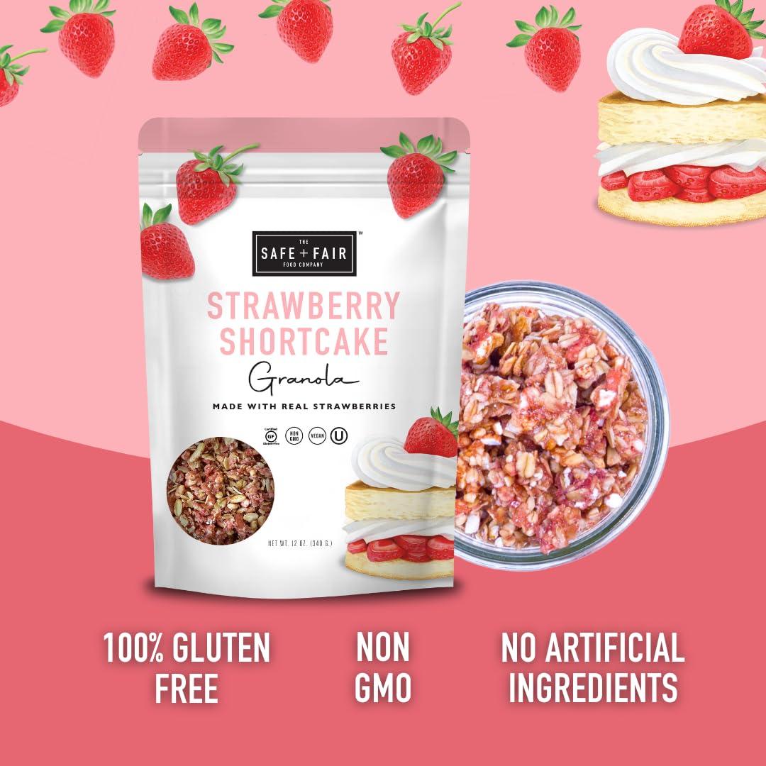 The Safe + Fair Food Company Safe + Fair Strawberry Shortcake Granola Gluten-Free, Dairy-Free & Vegan Snack Allergen-Free, Non-GMO, and No Artificial Ingredients - 12oz