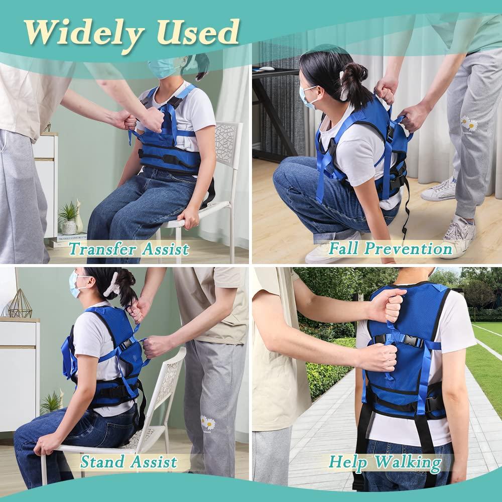 KAVIL Gait Belt for Seniors Transfer Gate Belt for Elderly Lifting with 8 Handles Physical Therapy Lift Assist Patient Fall Prevention Medical Walking Standing Aids Supports Safety Harness (Mesh - Blue)