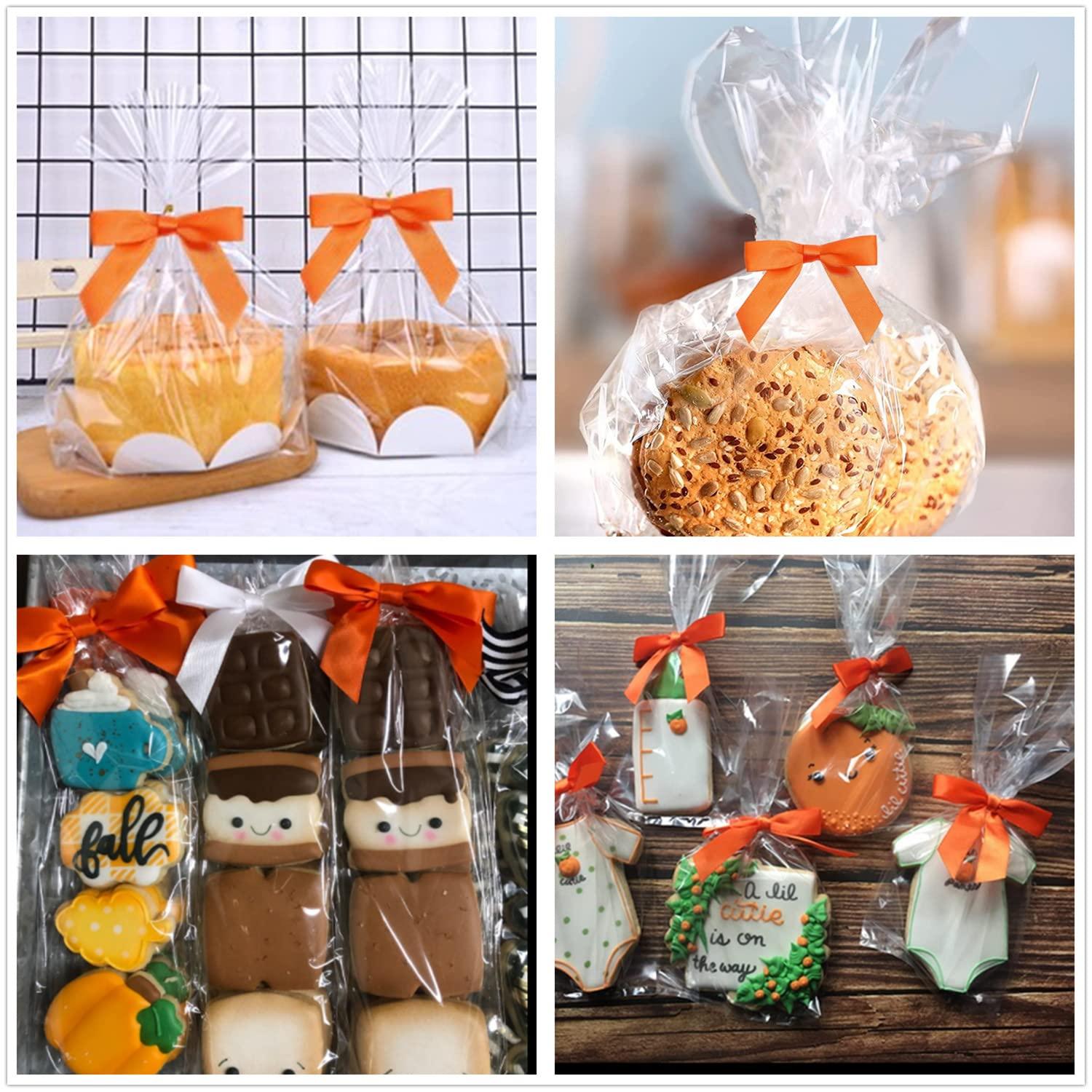 GUIFIER GUIFIER 100 Pack Orange Pretied Bows, 3\" Satin Ribbon Twist Tie Bows for Treat Bags, Pre Tied Ribbon Bows Twist Tie for Crafts, Twist Bows Tied Bows with Wire for Gift Bags, Popcorn Bags, Candy Bags