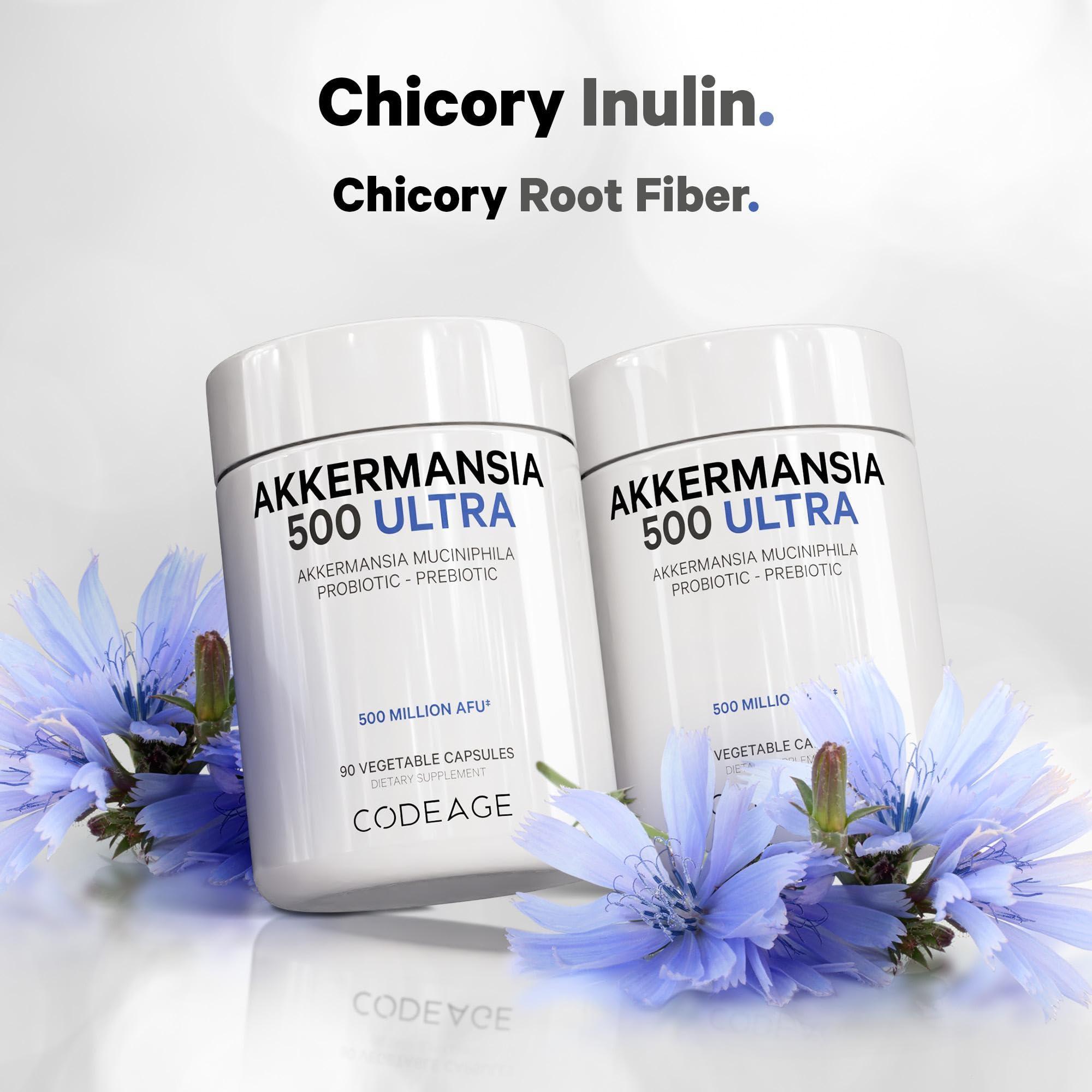 Codeage Codeage Akkermansia Muciniphila Probiotic Ultra - High-Potency 500M AFUs Akkermansia Probiotic Supplement - Enhanced Daily Probiotic & Prebiotic, Chicory Inulin - 3-Month Supply - 90 Capsules