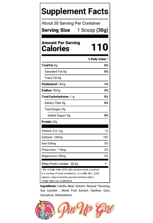 Pin Up Girl Pin Up Girl Whey Protein Isolate Powder | French Vanilla | 25g of Protein Per Serving | Premium Muscle-Building Whey Protein for Women | Fat Free, Low Calorie, Low Carb, No Added Sugar (32 Ounces)