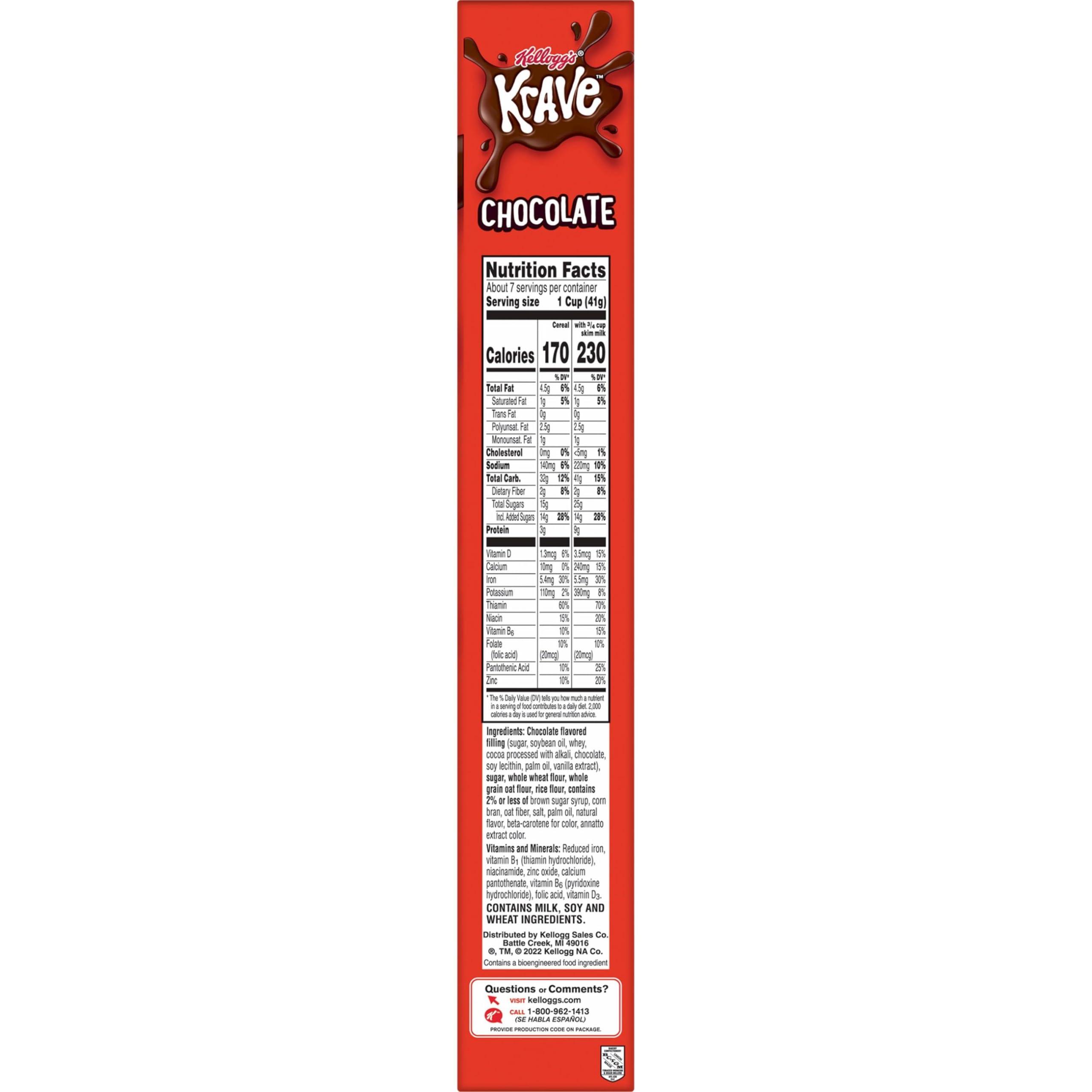 KRAVE Kelloggs Krave Breakfast Cereal, 7 Vitamins and Minerals, Kids Snacks, Chocolate, 11.4oz Box (1 Box)