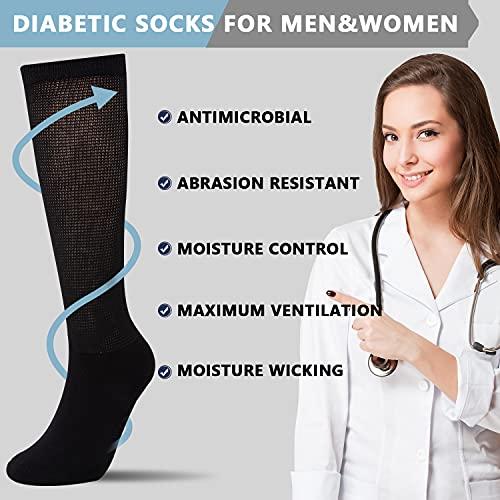 Athlemo Athlemo Diabetic Socks for Men & Women, No-Binding Knee High Socks 4 Pairs, Cushioned Sole & Seamless Toe, Soft Breathable Extra Wide Diabetic Socks