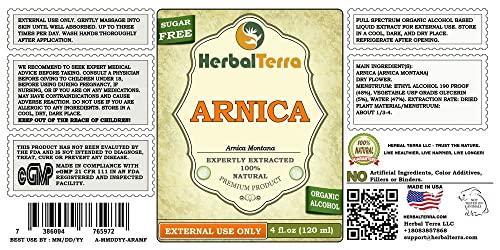 Herbal Terra LLC Arnica (Arnica Montana) Tincture, Organic Dried Flowers Liquid Extract (Brand Name: HerbalTerra, Proudly Made in USA) 4x4 fl.oz (4x120 ml)