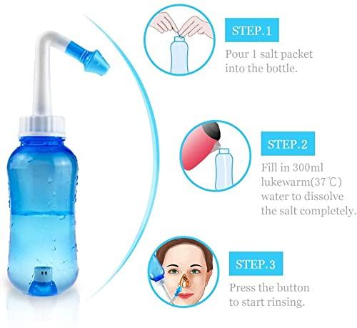 Waterpulse Waterpulse Neti Pot Sinus Rinse Bottle 300ml with 30 Nasal Wash Salt Packets and 60 Neti Pot Salt Packets