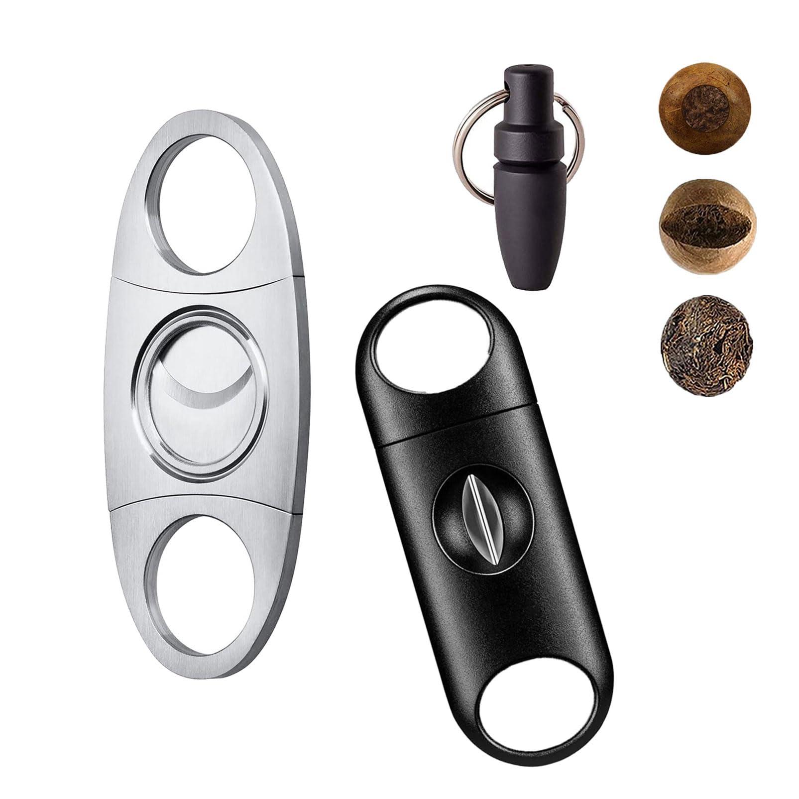 tlhaoa Cigar Cutter Cigar Punch Guillotine Cigar Cutter & V-Cut Cigar Cutter 3 Pack Perfect Combo of Cigar Accessories for Men (3 Pack, Silver)