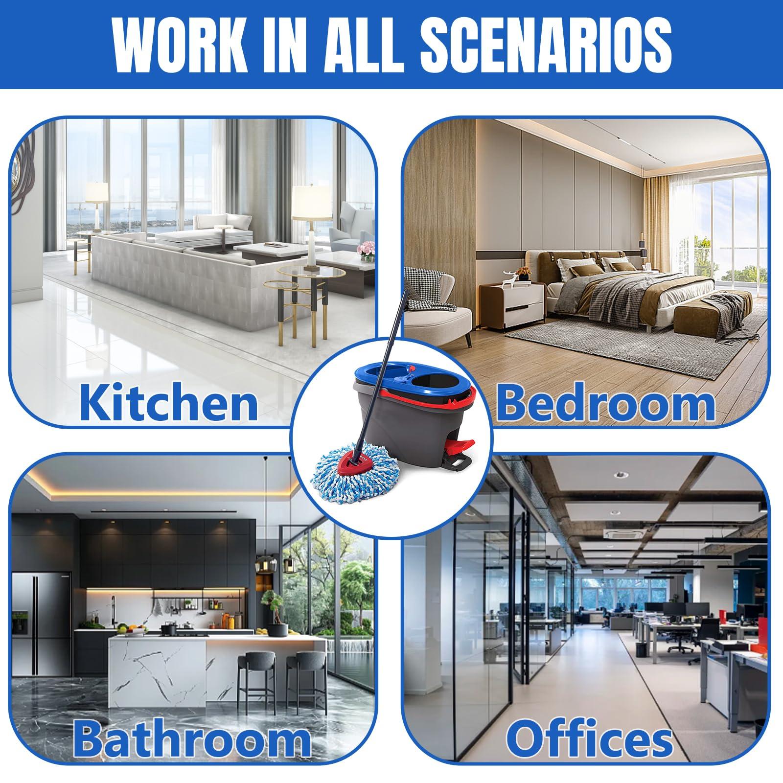 HANDRERLEE 16Pcs Spin Mop Replacement Heads, 360 Easy Wring Spin Mop 100% Microfiber Refill, Easy Cleaning Spin Mop Heads, 2 Tank System Replace Head for Easy House Cleaning Floor Mopping,Blue&White