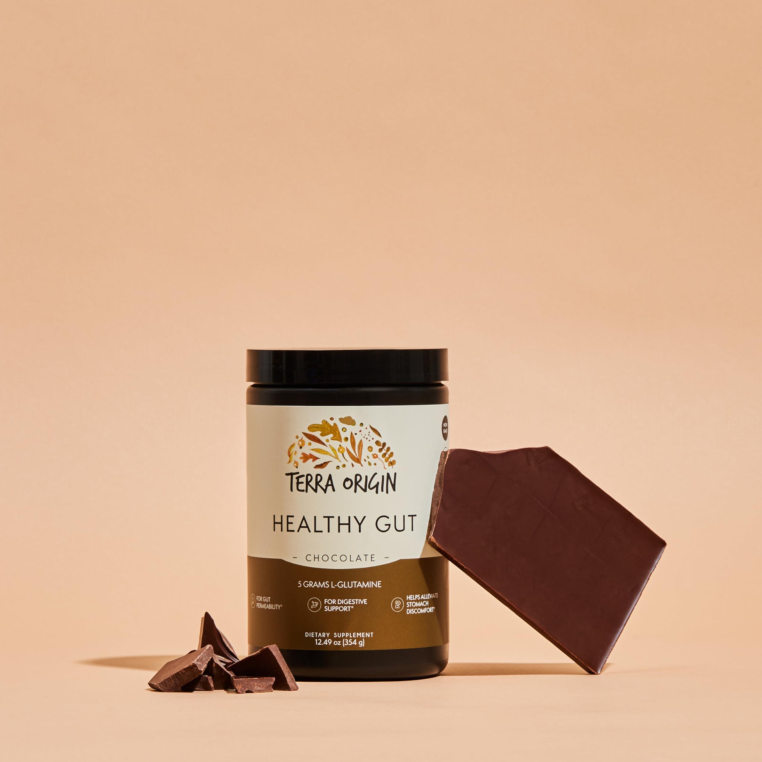 TERRA ORIGIN TERRA ORIGIN Healthy Gut Chocolate | 30-Servings with L-Glutamine, Zinc, Glucosamine, Slippery Elm Bark, Marshmallow Root and More!