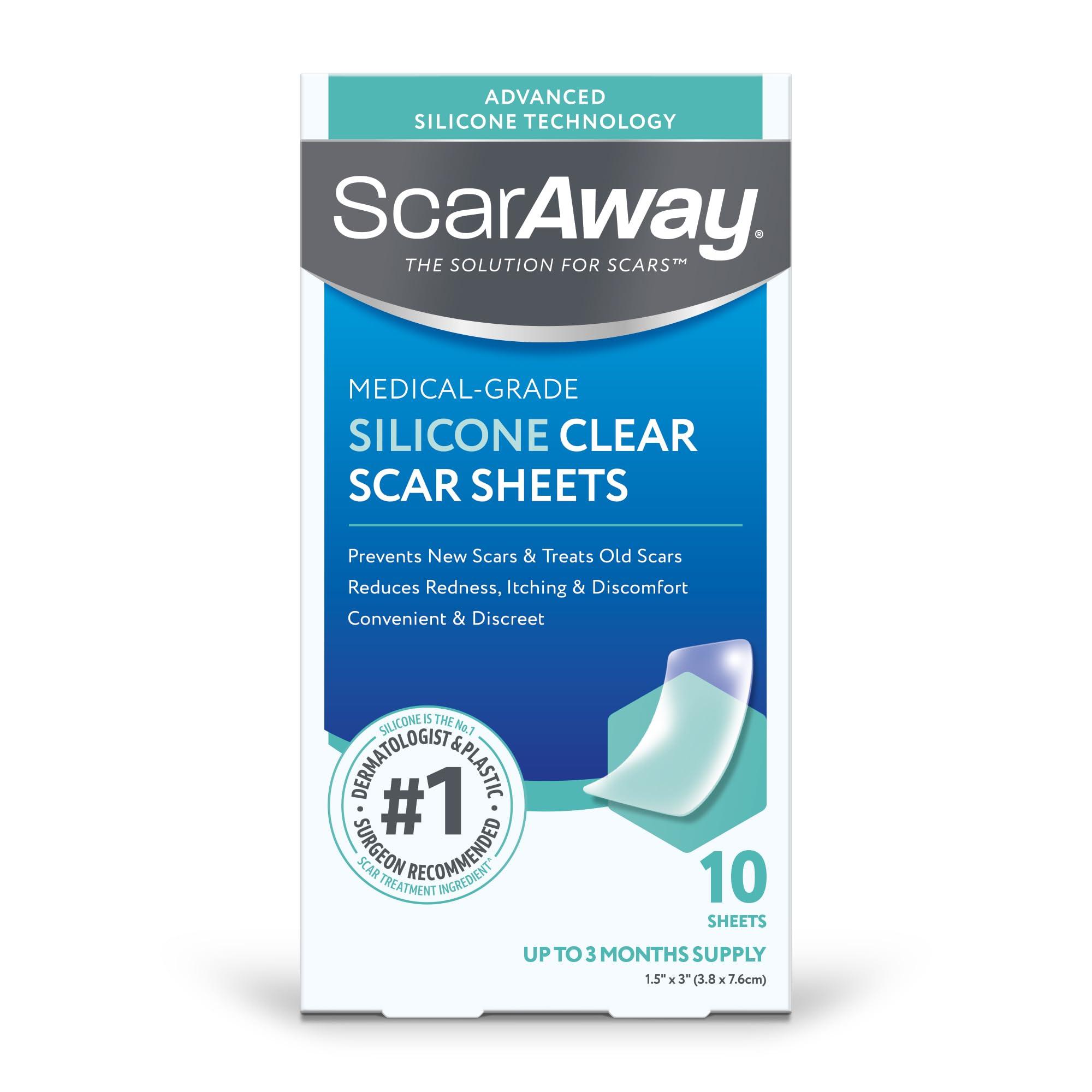 ScarAway ScarAway Advanced Clear Silicone Scar Sheets, Medical Grade Silicone Strips (1.5\" x 3\") Scar Treatment and Prevention for Surgical, Burn, Body, Hypertrophic & Keloid Scar Treatment, 10 Clear Sheets