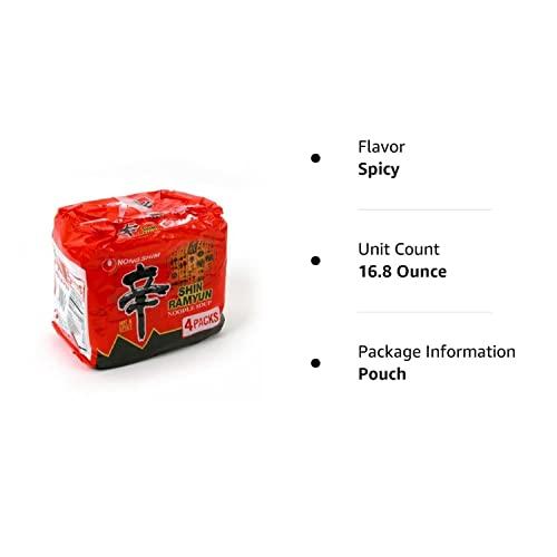 Nongshim [ 4 Packs ] NongShim Shin Ramyun Noodle Soup, Gourmet Spicy, 4.2 Ounce