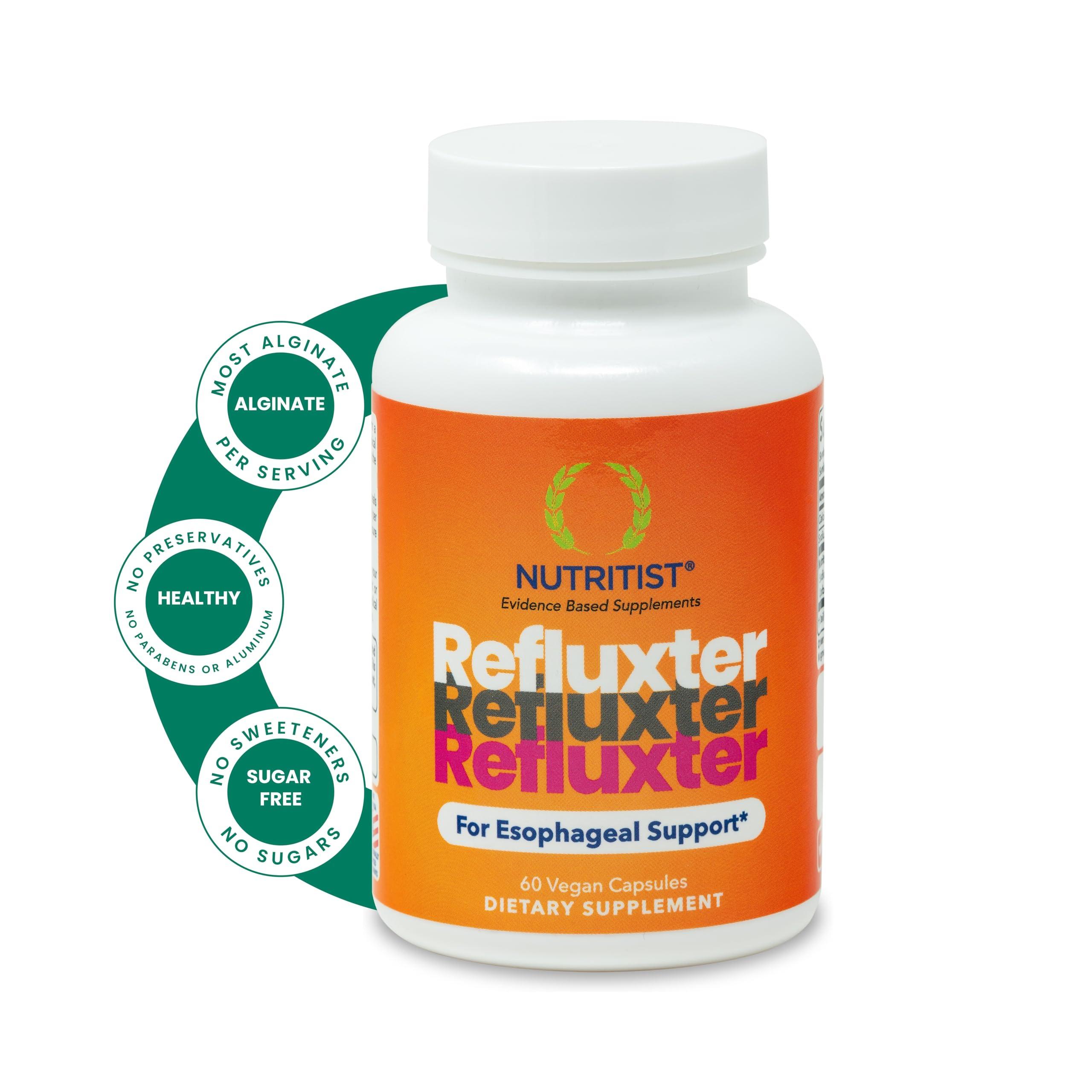 Nutritist Nutritist REFLUXTER Natural Acid Reflux Sodium Alginate Supplement - Esophageal Rescue Support for Indigestion, Lpr, Heartburn, Gerd Relief - 60 Capsules. Made in USA