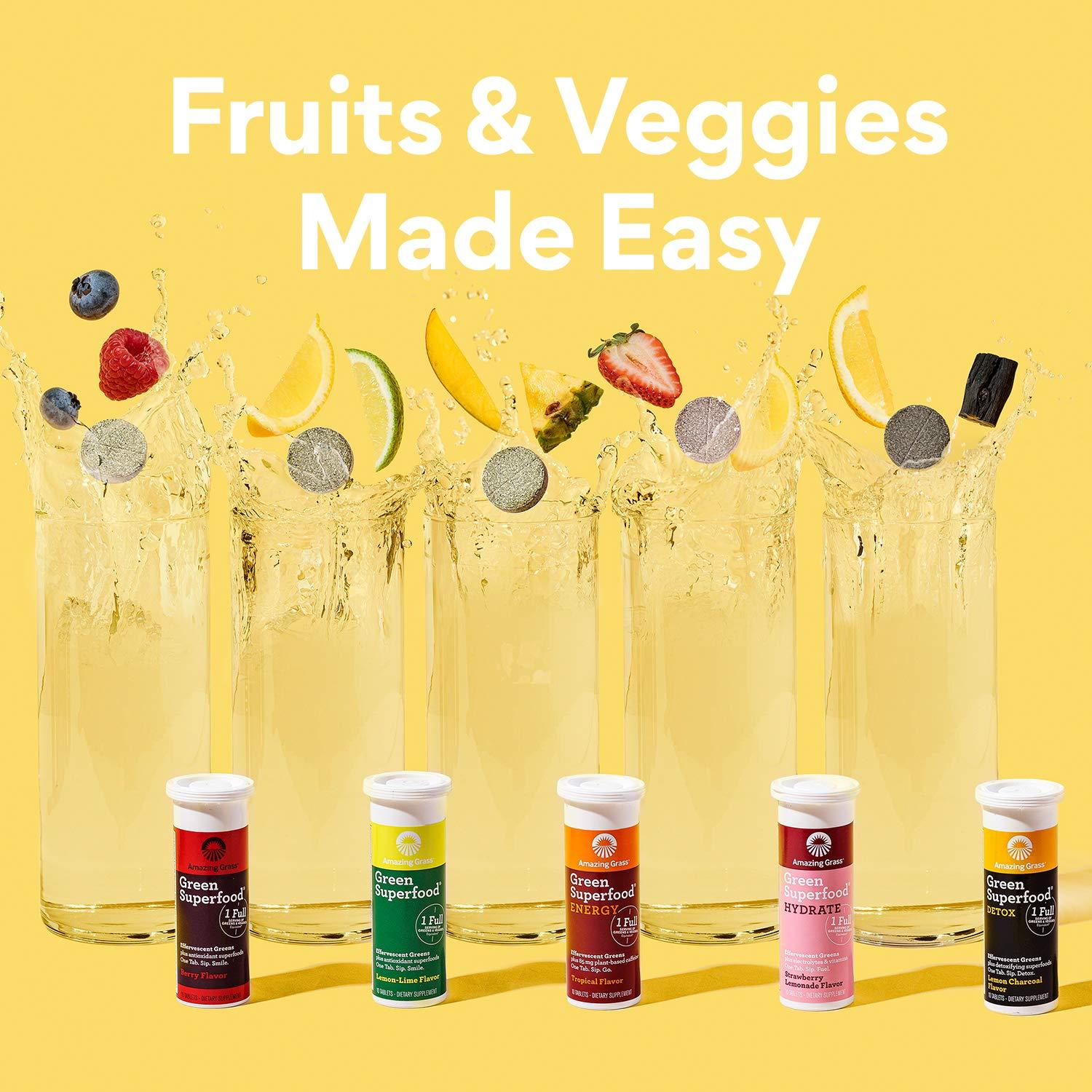 Amazing Grass Amazing Grass Fizzy Green Tablets Energy Tropical: Greens + Green Tea Caffeine, Water Flavoring Tablet with Antioxidants, 10 Count (Pack of 6)