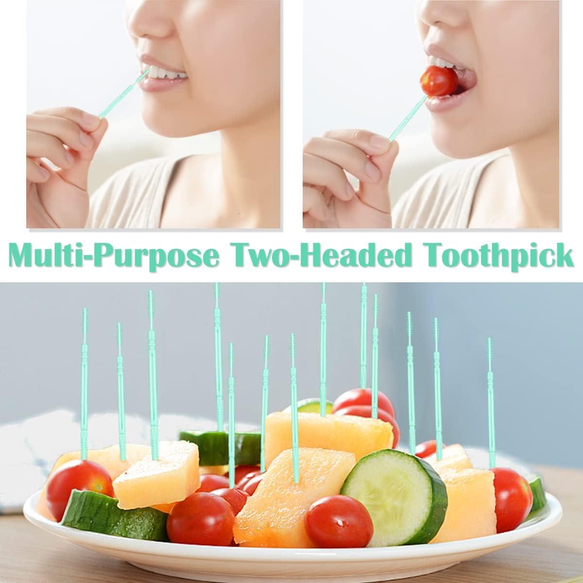 SHxxyljh Toothpicks,Tooth Picks Flossers with Bristles,Double-Side Dental Picks,Plastic Toothpicks Disposable,Portable Package(40 Count2Pack)