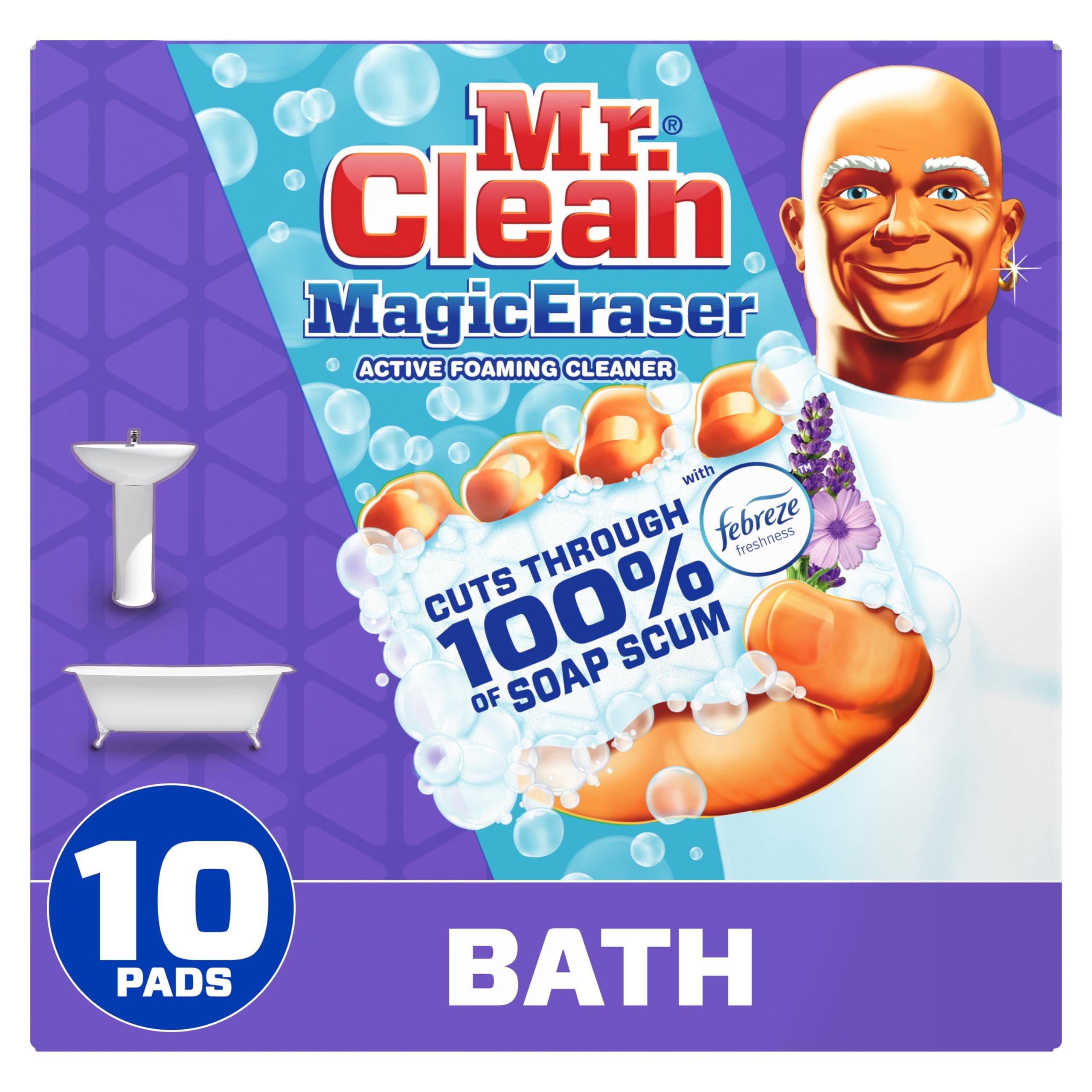 Mr. Clean Mr. Clean Magic Eraser, Bathroom, Shower, and Shoe Cleaner with Febreze Lavender Scent, Cleaning Pads with Durafoam, 10 Count