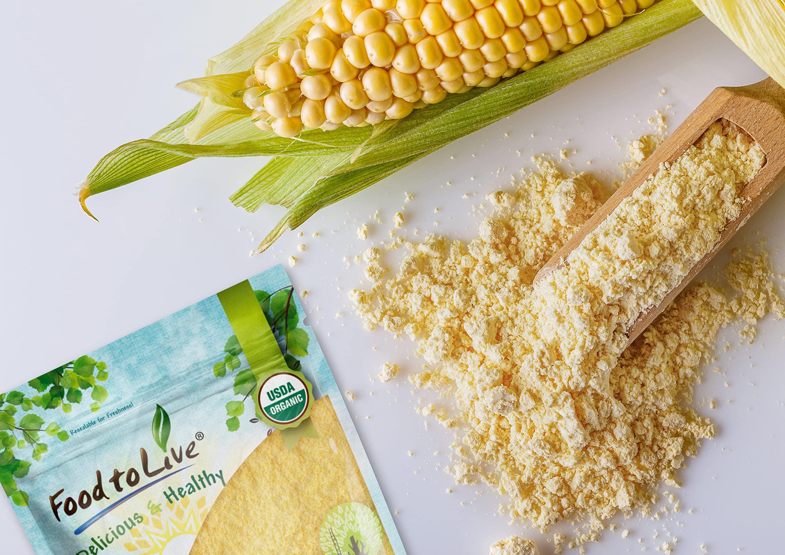 Food to Live Food to Live Organic Corn Flour, 9 Pounds Non-GMO, Whole Grain, Finely Ground Meal, Vegan, Kosher, Bulk Yellow Milled Maize. Great for Cooking and Baking Cornbread, Pancakes, and Tortillas.