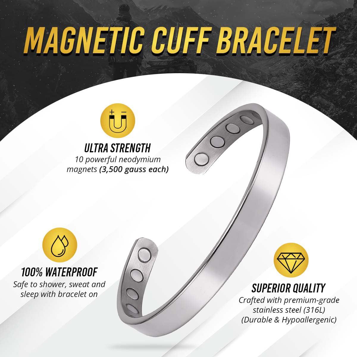 MagnetRX MagnetRX® Magnetic Bracelets for Men - Elegant Bangle, Golf/Tennis Elbow & Balance - Men’s Cuff Magnetic Bracelet (Polished Silver | Medium)