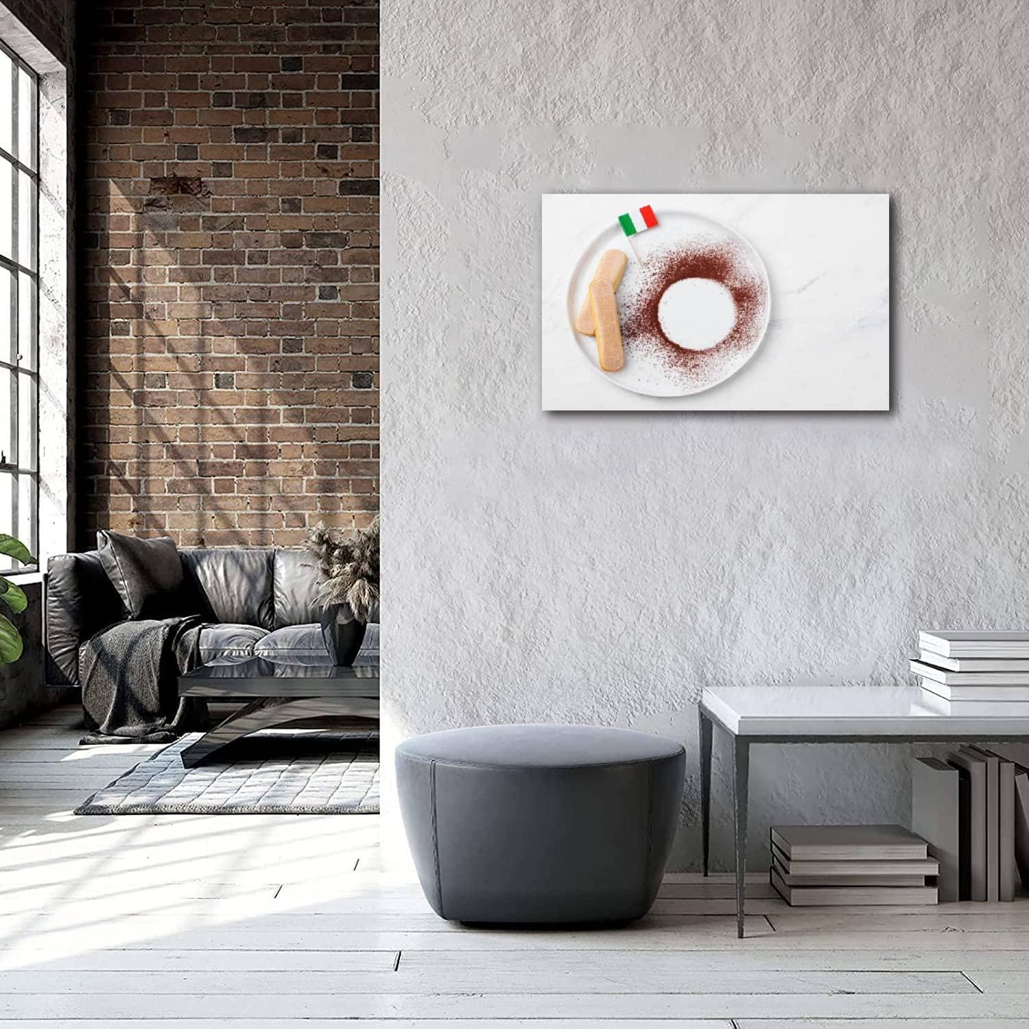 Skipvelo Skipvelo Canvas Wall Art Prints Ingredients for tiramisu dessert with savoiardi cookies cocoa powder Paintings Poster Artwork Home Decor Ready to Hang for Living Room Bedroom Dining Room 20 x 30 inch