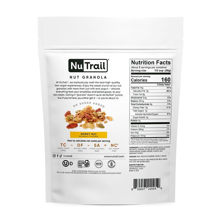 NuTrail NuTrail Nut Granola Cereal, Honey Nut, No Sugar Added, Keto, Low Carb, Gluten Free, Grain Free, Healthy Breakfast 8 oz. 3 Count