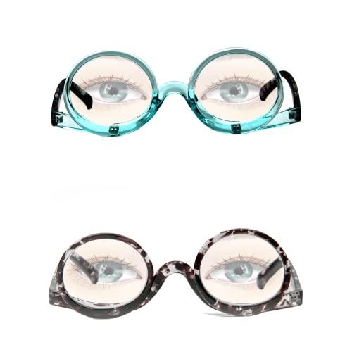 MMOWW MMOWW 2 Pairs Makeup Readers Flip-top Rotating Fashion Reading Glasses for Women Dual Lens Black+Blue,2.0
