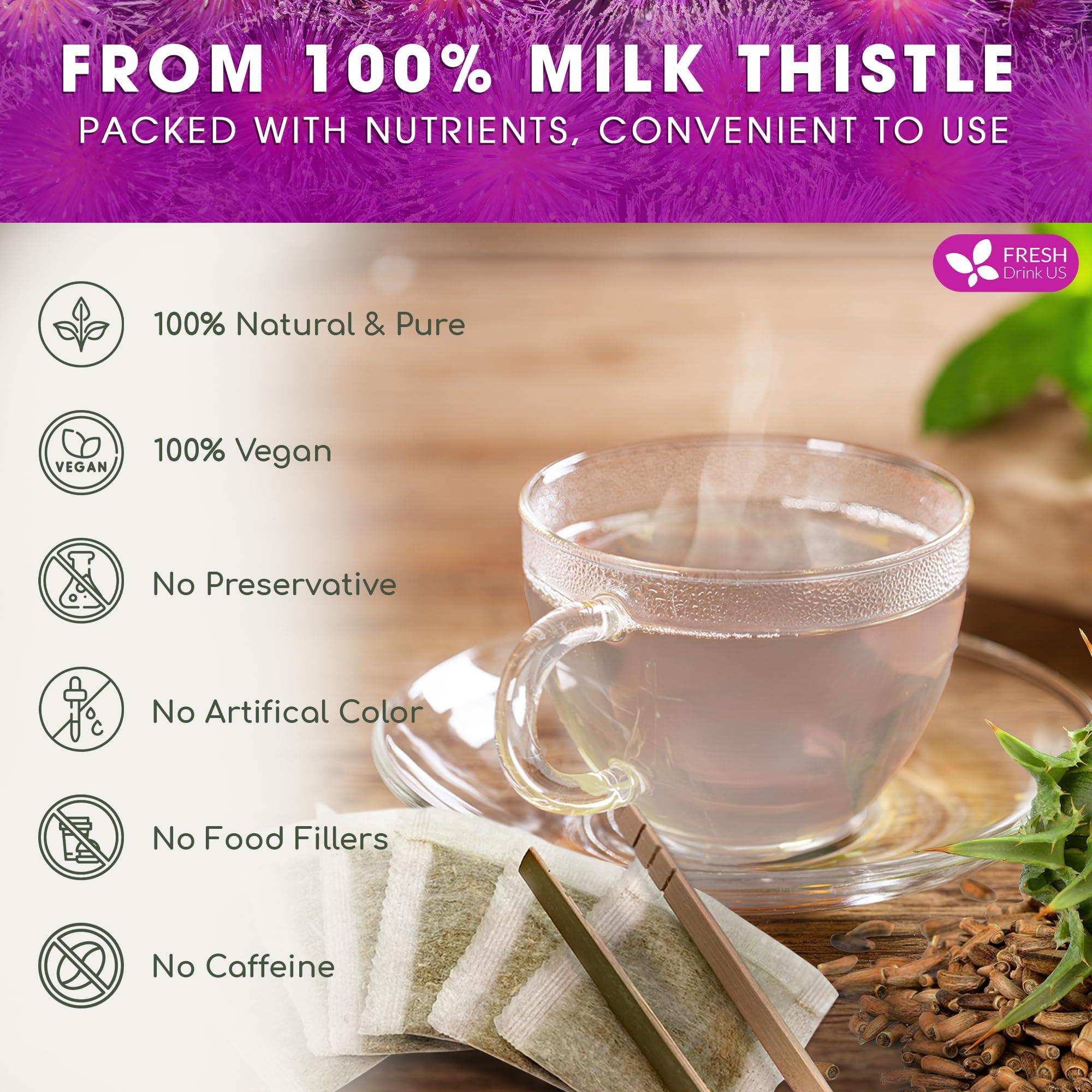 FRESHDRINKUS FreshDrinkUS, Premium 30 Milk Thistle Tea Bags, 100% Natural & Pure from Milk Thistle Seeds. Milk Thistle Seed Herbal Tea. Made with Natural Material Tea Bags. No Sugar, No Caffeine, No Gluten, Vegan.